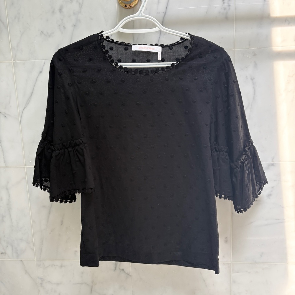 See By Chloe Black Ruffled Embellished Blouse